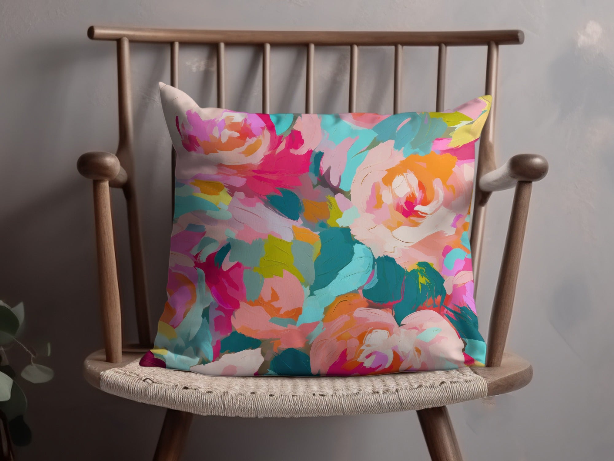 Bright Multicolored Floral Pattern Decorative Pillow