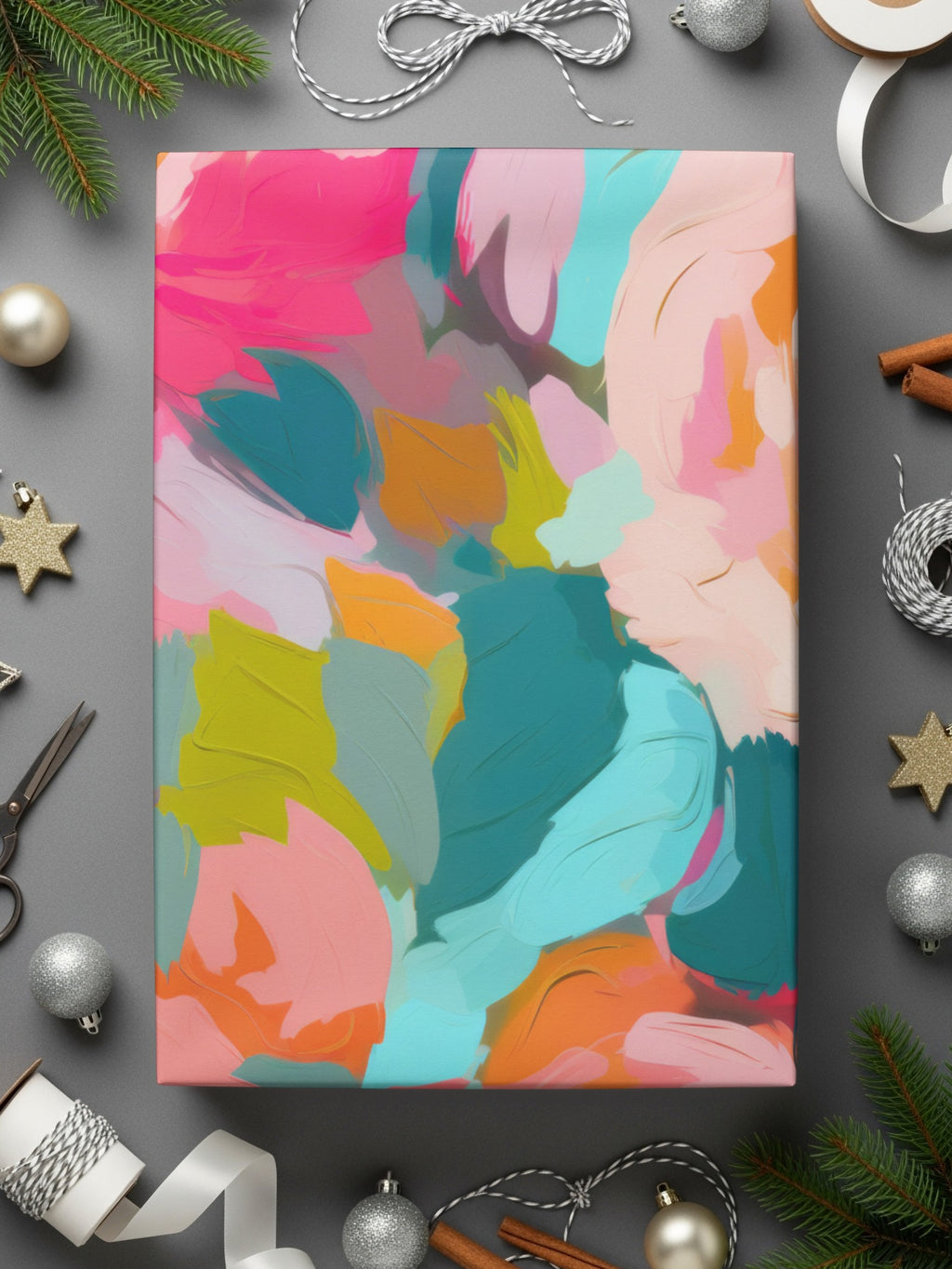 Festive Multicolor Abstract Art Wrapped Canvas Decor