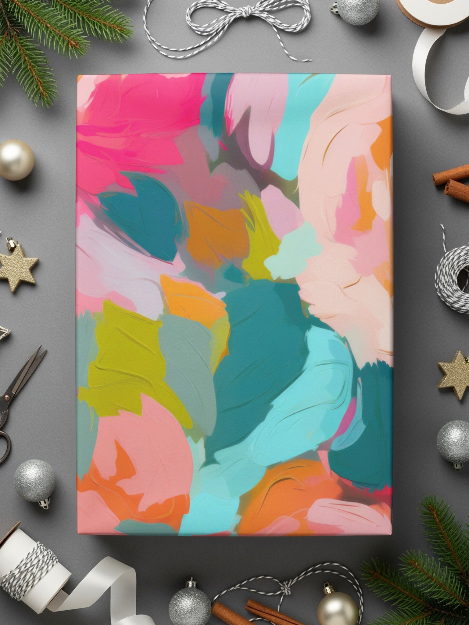 Festive Multicolor Abstract Art Wrapped Canvas Decor