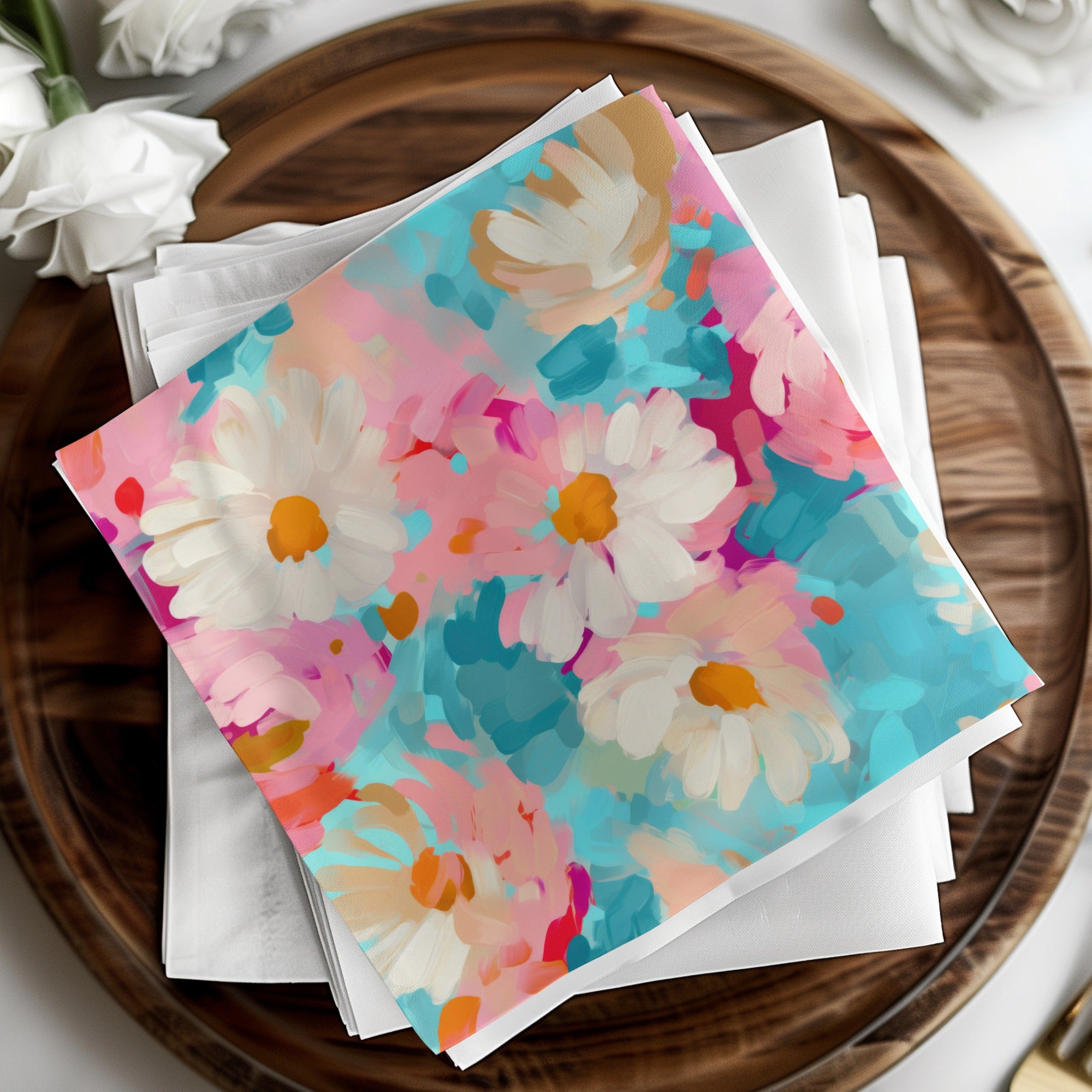 Colorful Floral Napkins with Abstract Daisy Design
