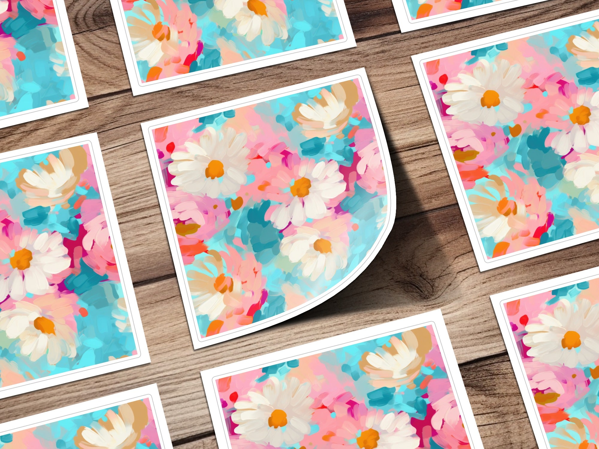 Colorful Abstract Flower Print with Daisy Details Artwork