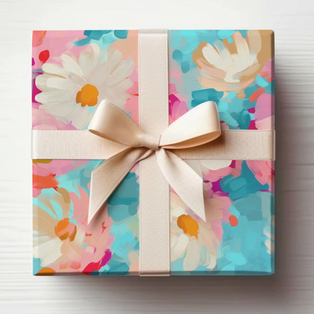 Colorful Floral Pattern Gift Box with Ivory Ribbon Decor