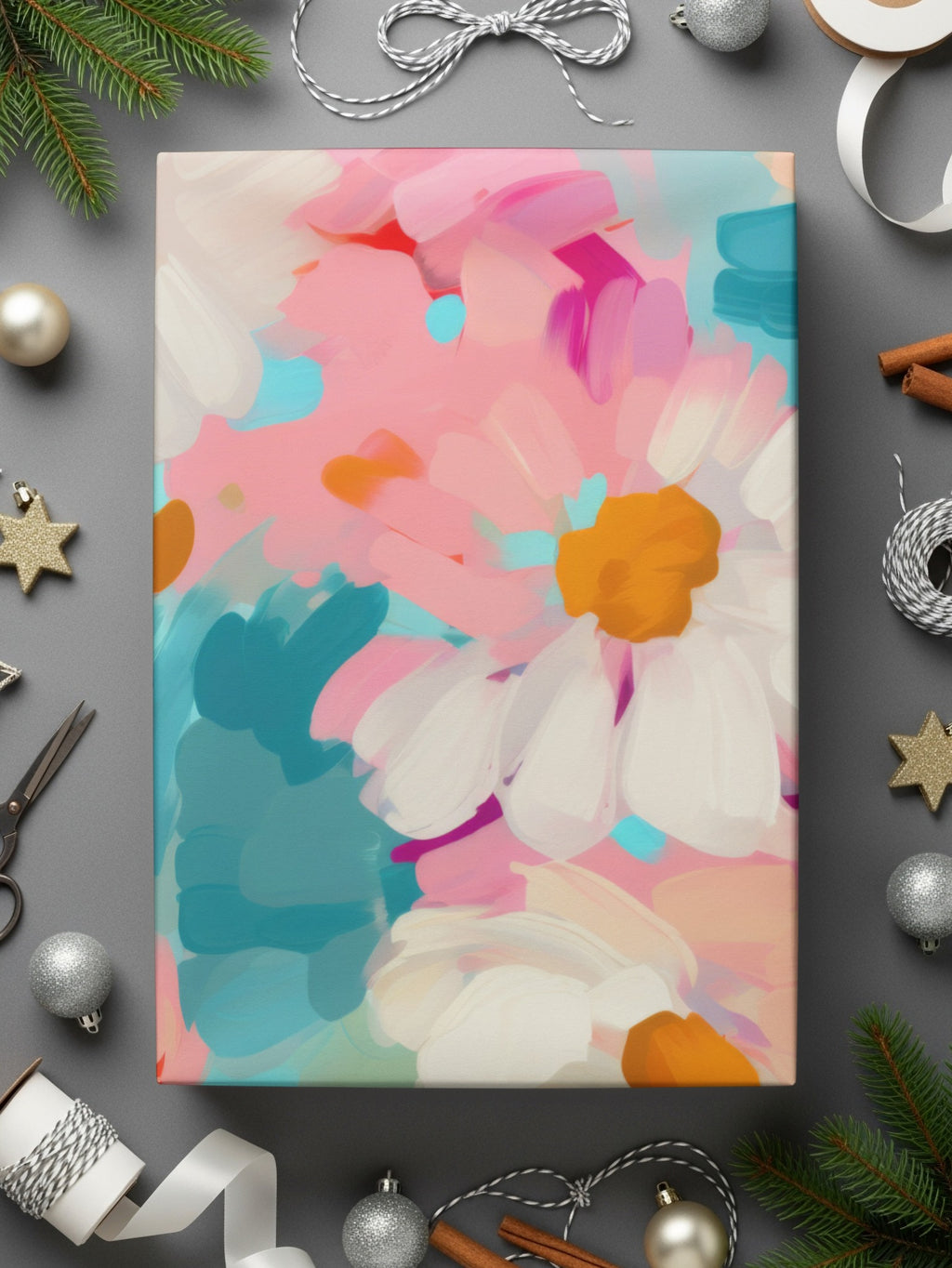 Colorful Abstract Floral Artwork Canvas Holiday Decor