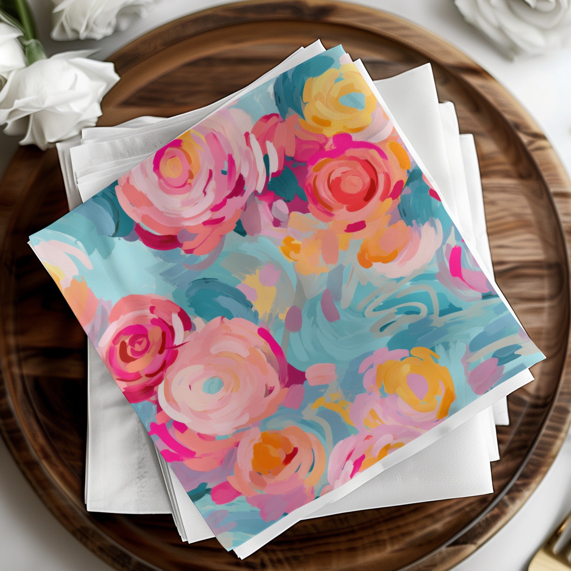 Colorful Artistic Floral Print Square Napkin Set