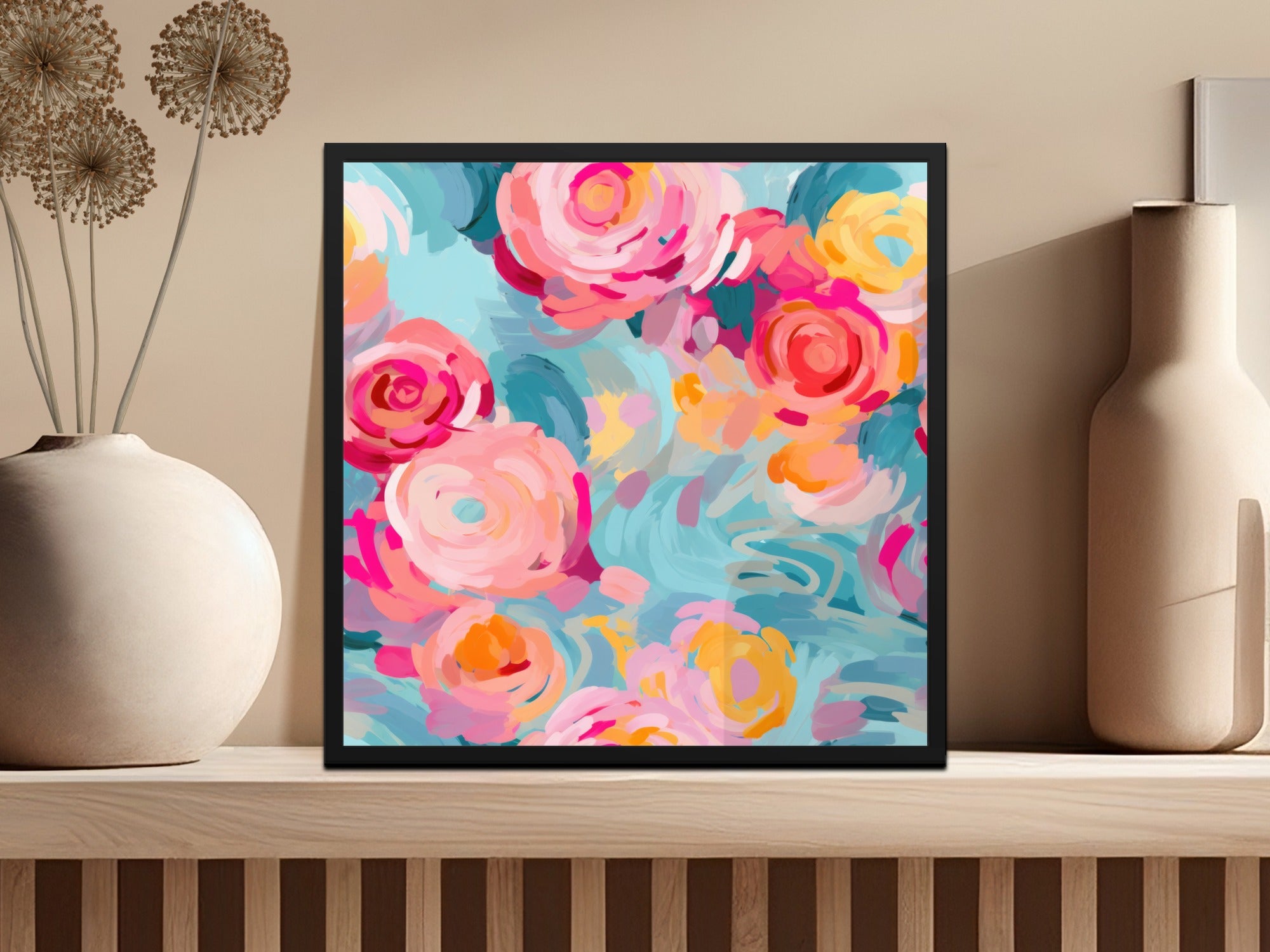 Abstract Floral Artwork Vibrant Colors Wall Art Decor