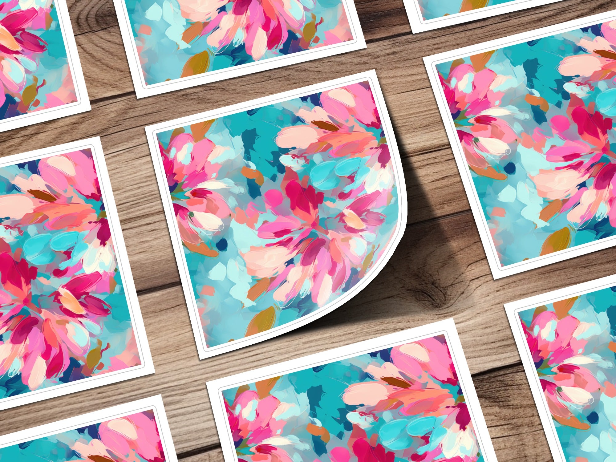 Vibrant Abstract Flowers on Blue Background Art Print
