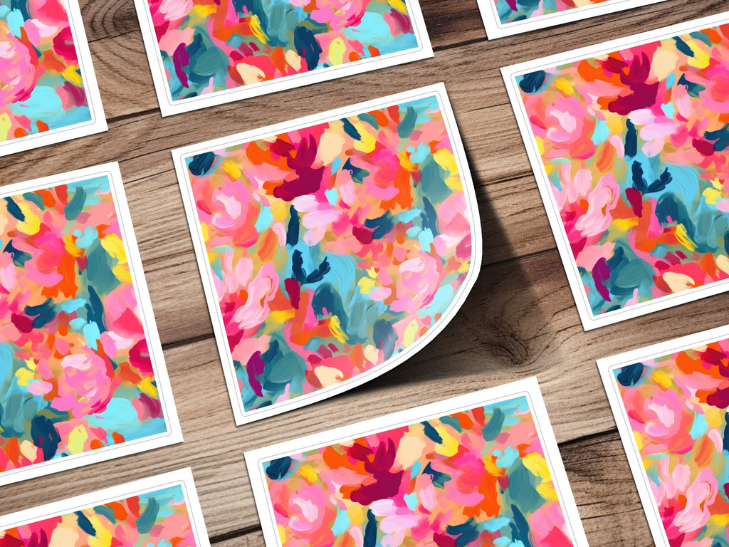 Colorful Abstract Floral Pattern Square Sticker Sheet