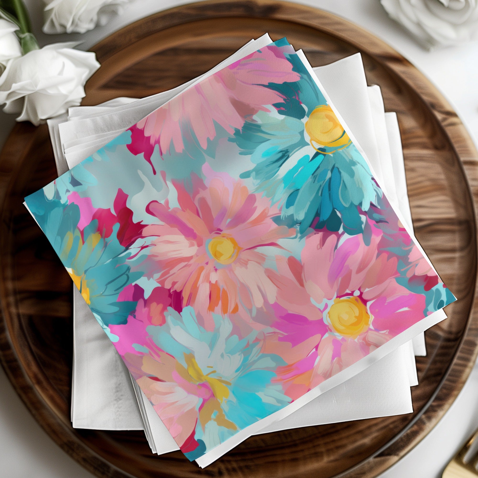 Vibrant Colorful Floral Art Print Napkin Set Product