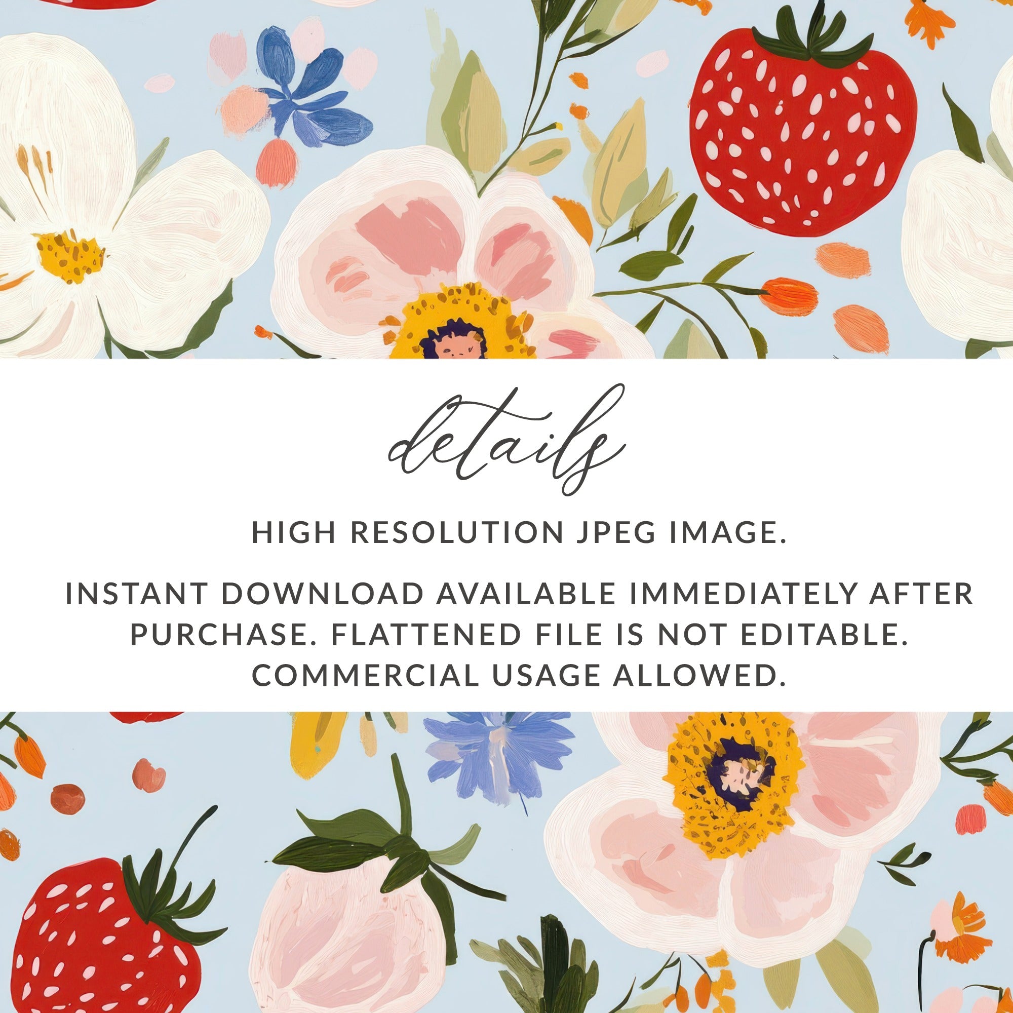 Abstract Floral Seamless Pattern, Blue, Modern Gouache Painted, Digital Paper, Floral Pattern, Flower Print, Fruit Pattern, Digital - Moore and Mountain