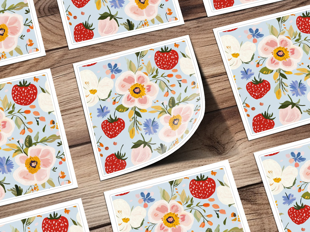 Abstract Floral Seamless Pattern, Blue, Modern Gouache Painted, Digital Paper, Floral Pattern, Flower Print, Fruit Pattern, Digital - Moore and Mountain