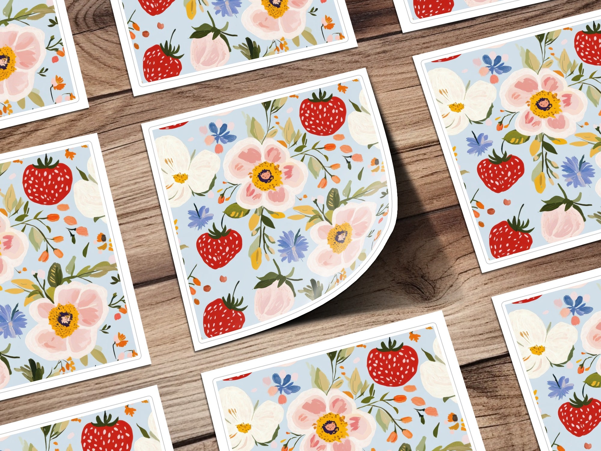 Abstract Floral Seamless Pattern, Blue, Modern Gouache Painted, Digital Paper, Floral Pattern, Flower Print, Fruit Pattern, Digital - Moore and Mountain