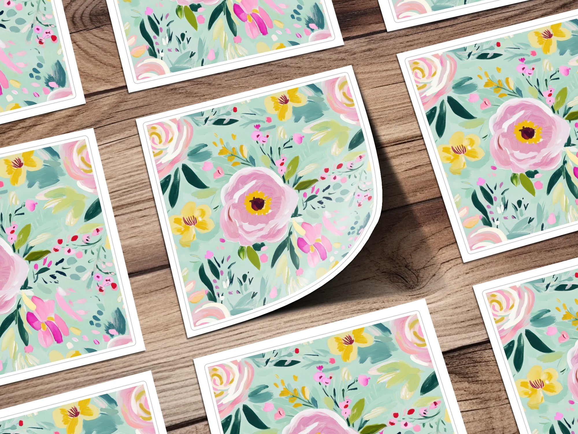 Abstract Floral Seamless Pattern Digital, Spring Ditsy Green Pink Yellow Flowers, Modern Gouache Painted Fine Art Floral Print, Digital - Moore and Mountain