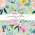 Abstract Floral Seamless Pattern Digital, Spring Ditsy Green Pink Yellow Flowers, Modern Gouache Painted Fine Art Floral Print, Digital - Moore and Mountain