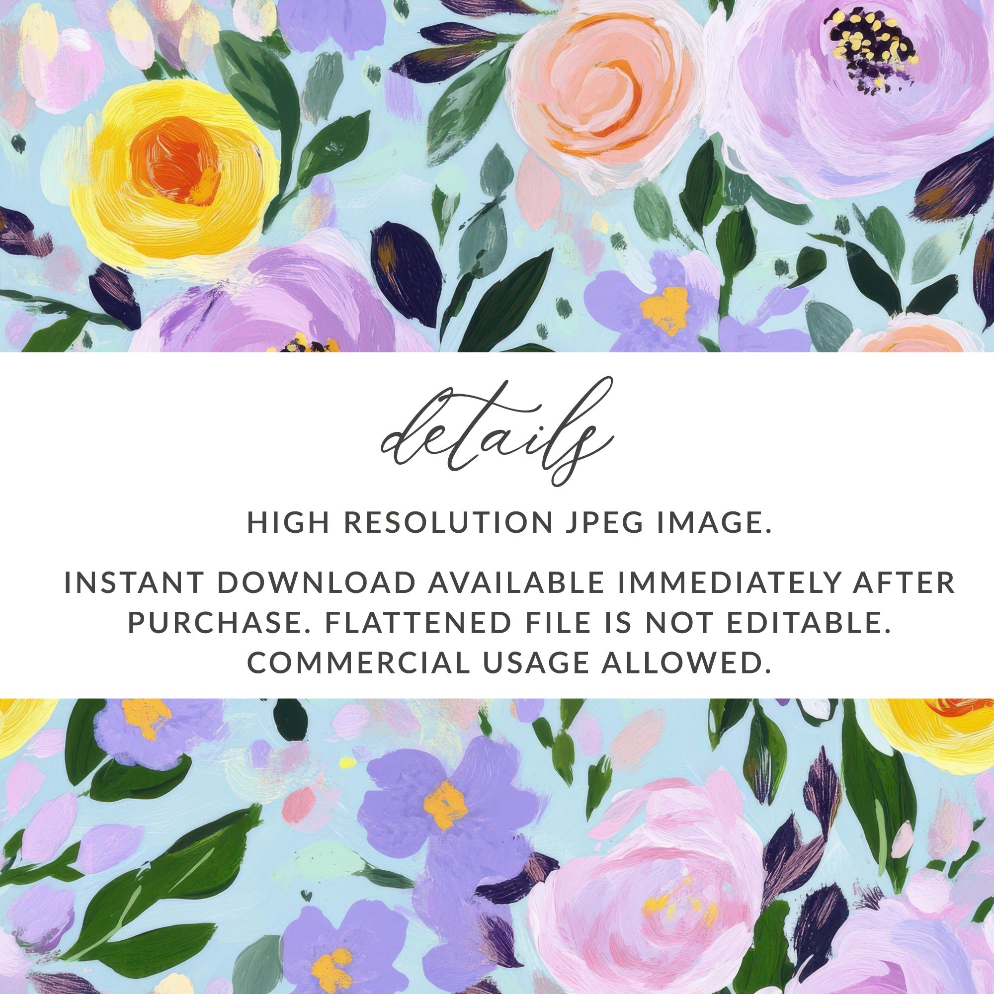 Abstract Floral Seamless Pattern, Light Blue Background Digital Paper, Modern Gouache Painted Flower Digital, Roses Digital Paper - Moore and Mountain