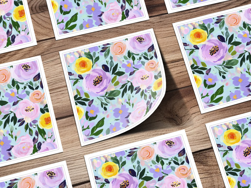 Abstract Floral Seamless Pattern, Light Blue Background Digital Paper, Modern Gouache Painted Flower Digital, Roses Digital Paper - Moore and Mountain