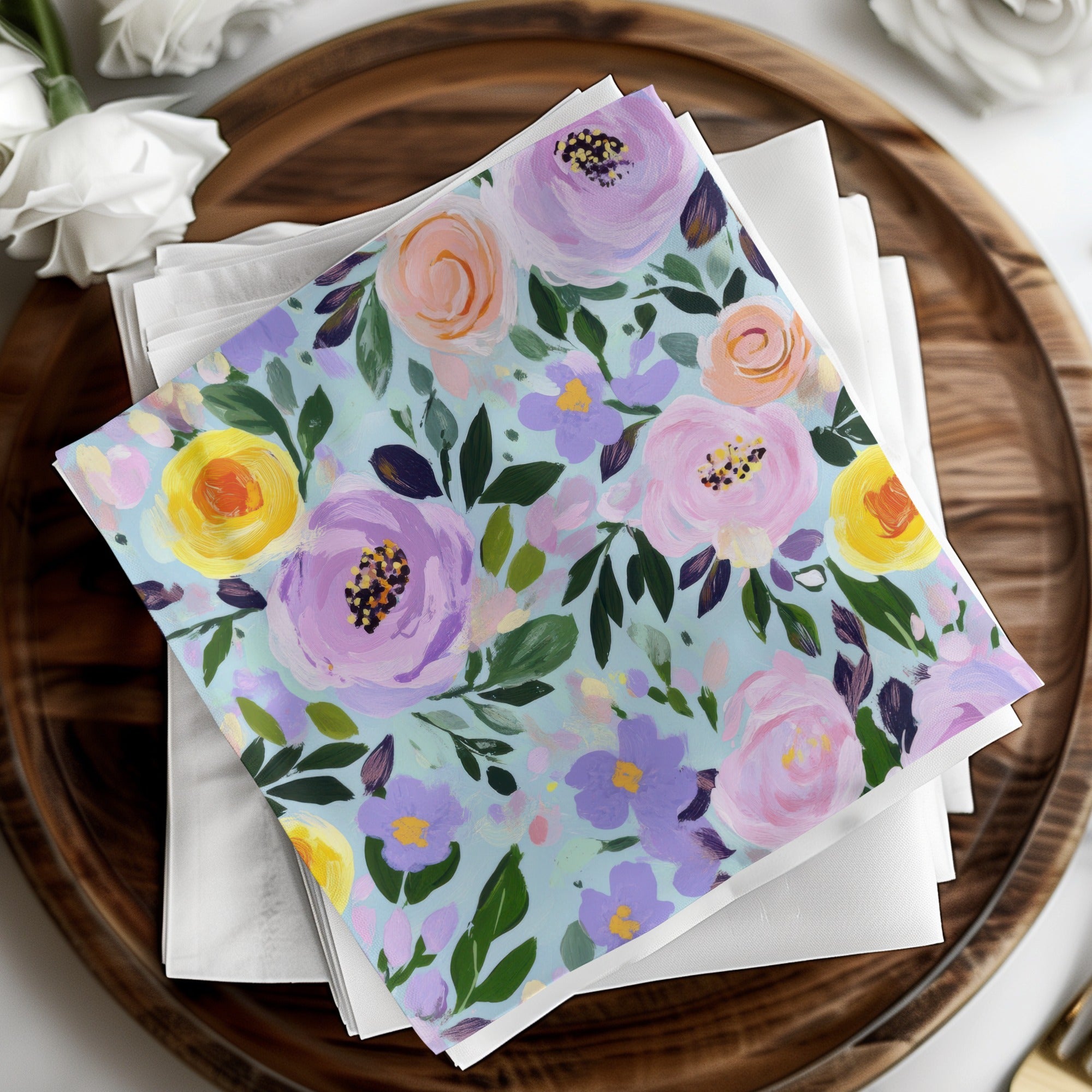Abstract Floral Seamless Pattern, Light Blue Background Digital Paper, Modern Gouache Painted Flower Digital, Roses Digital Paper - Moore and Mountain