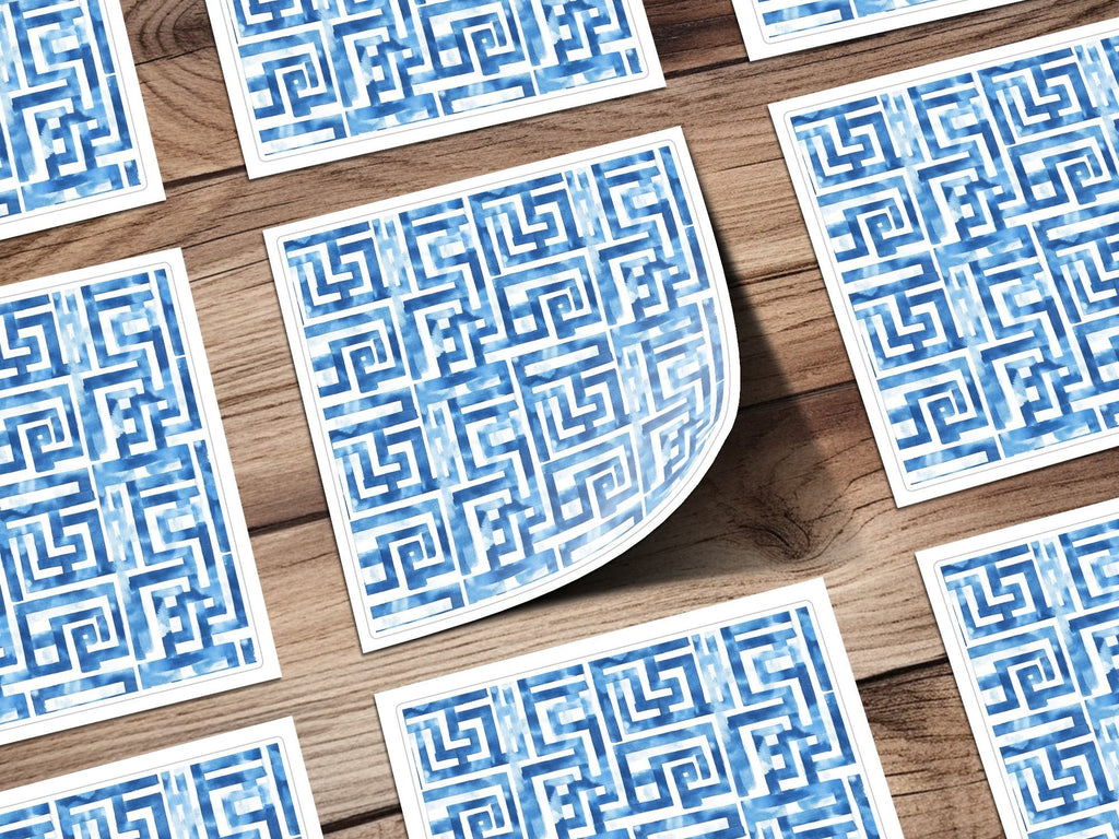 Abstract Indigo Watercolor Greek Key Seamless Pattern Design Digital - Moore and Mountain