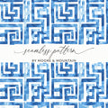 Abstract Indigo Watercolor Greek Key Seamless Pattern Design Digital - Moore and Mountain
