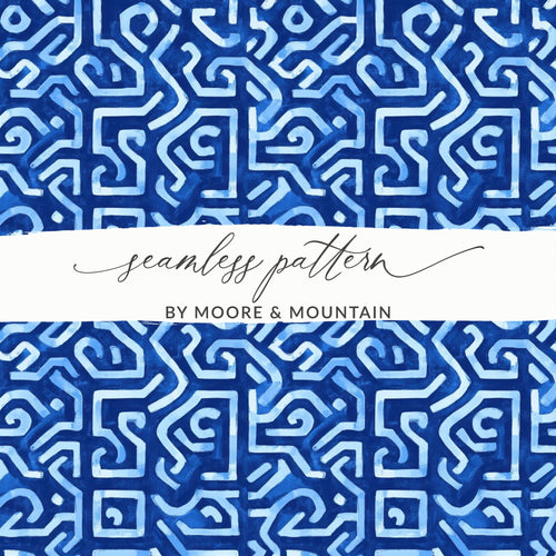 Abstract Maze Pattern in Blue Shades Cool Design Digital - Moore and Mountain