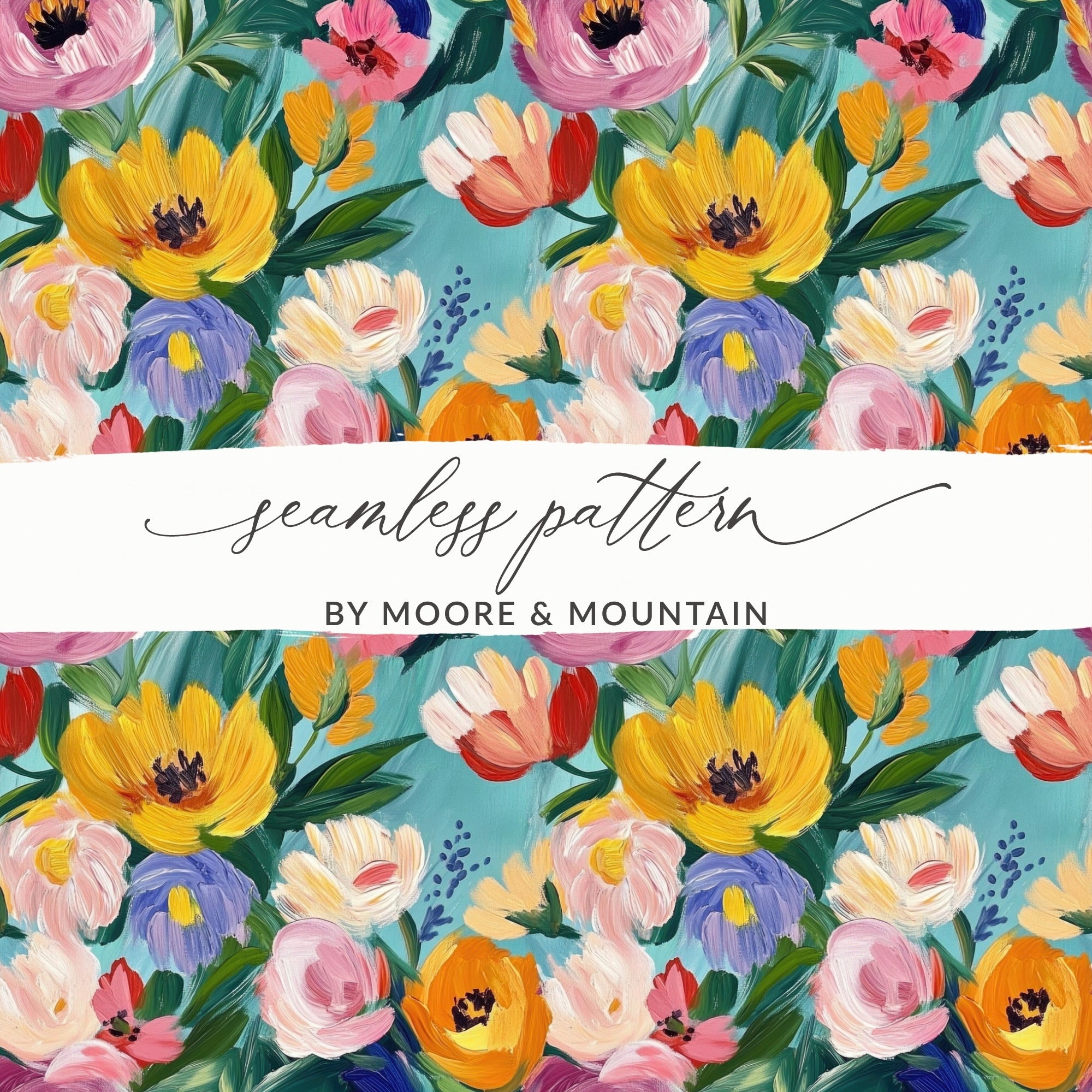 Abstract Painted Floral Garden in Spring Jewel Tones - Moore and Mountain