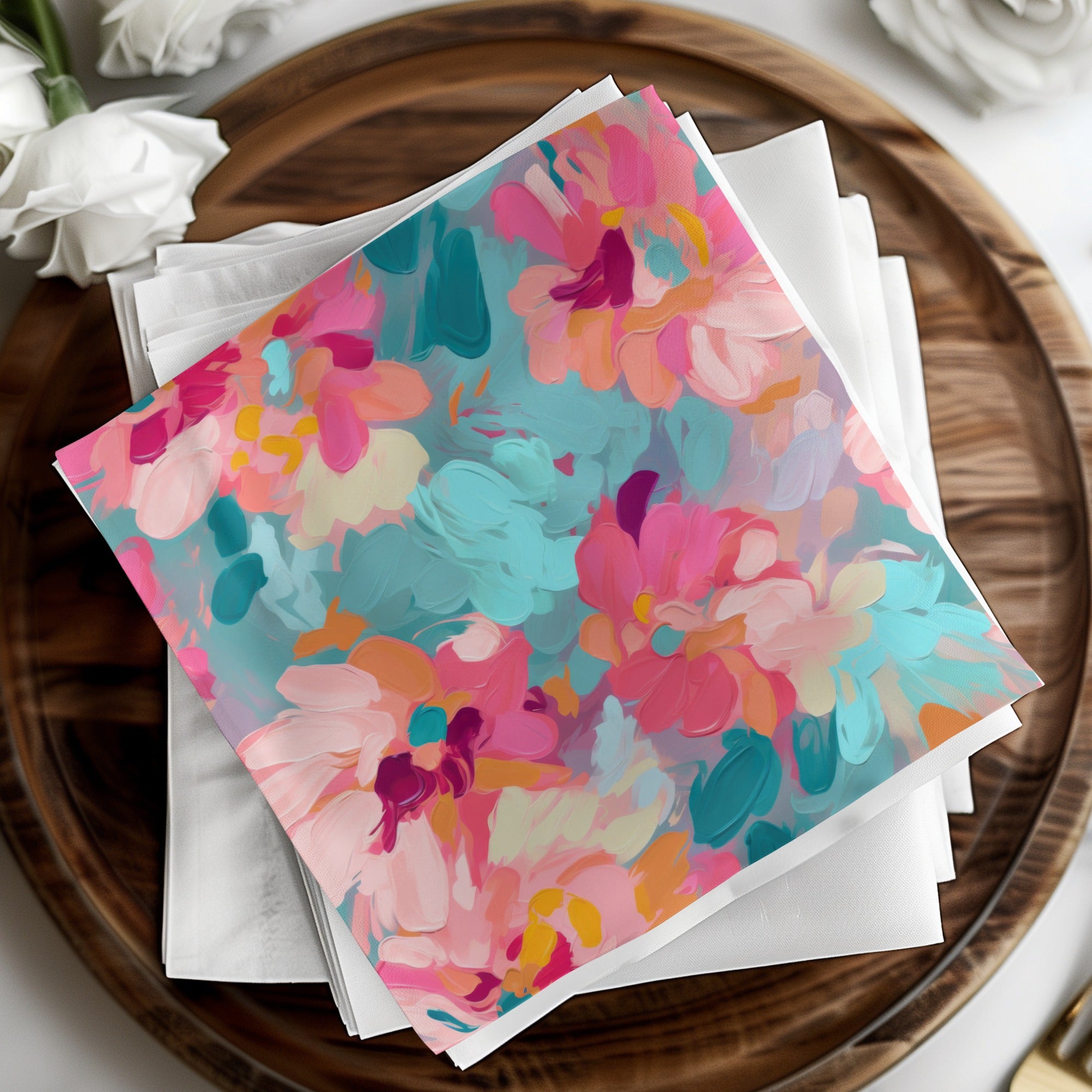Vibrant Abstract Floral Pattern Decorative Napkins Set