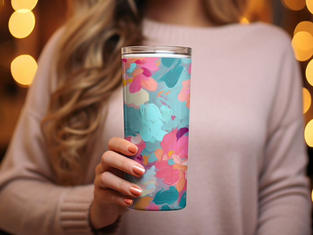 Vibrant Colorful Floral Design Insulated Tumbler Cup
