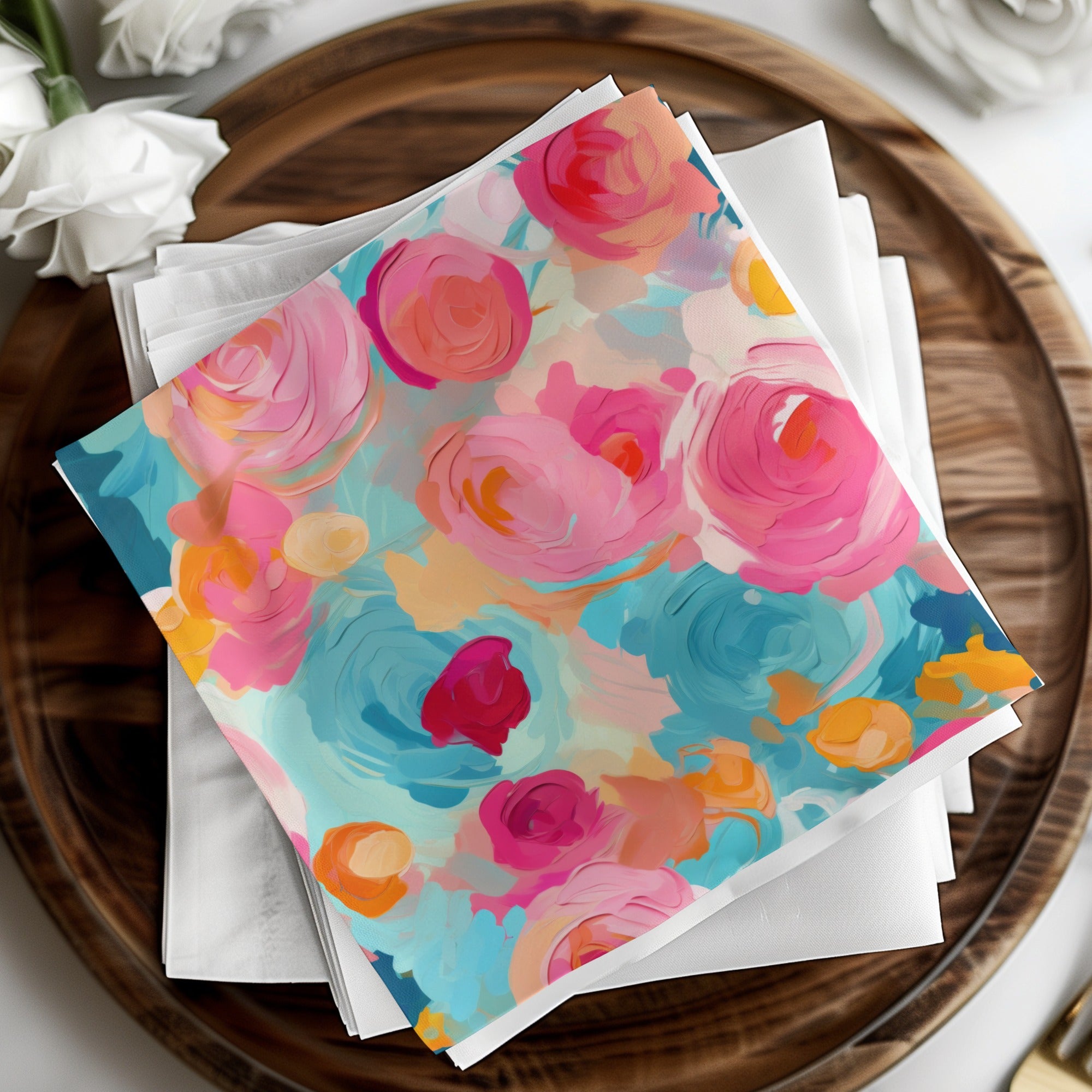 Vibrant Abstract Floral Design Square Napkin Set