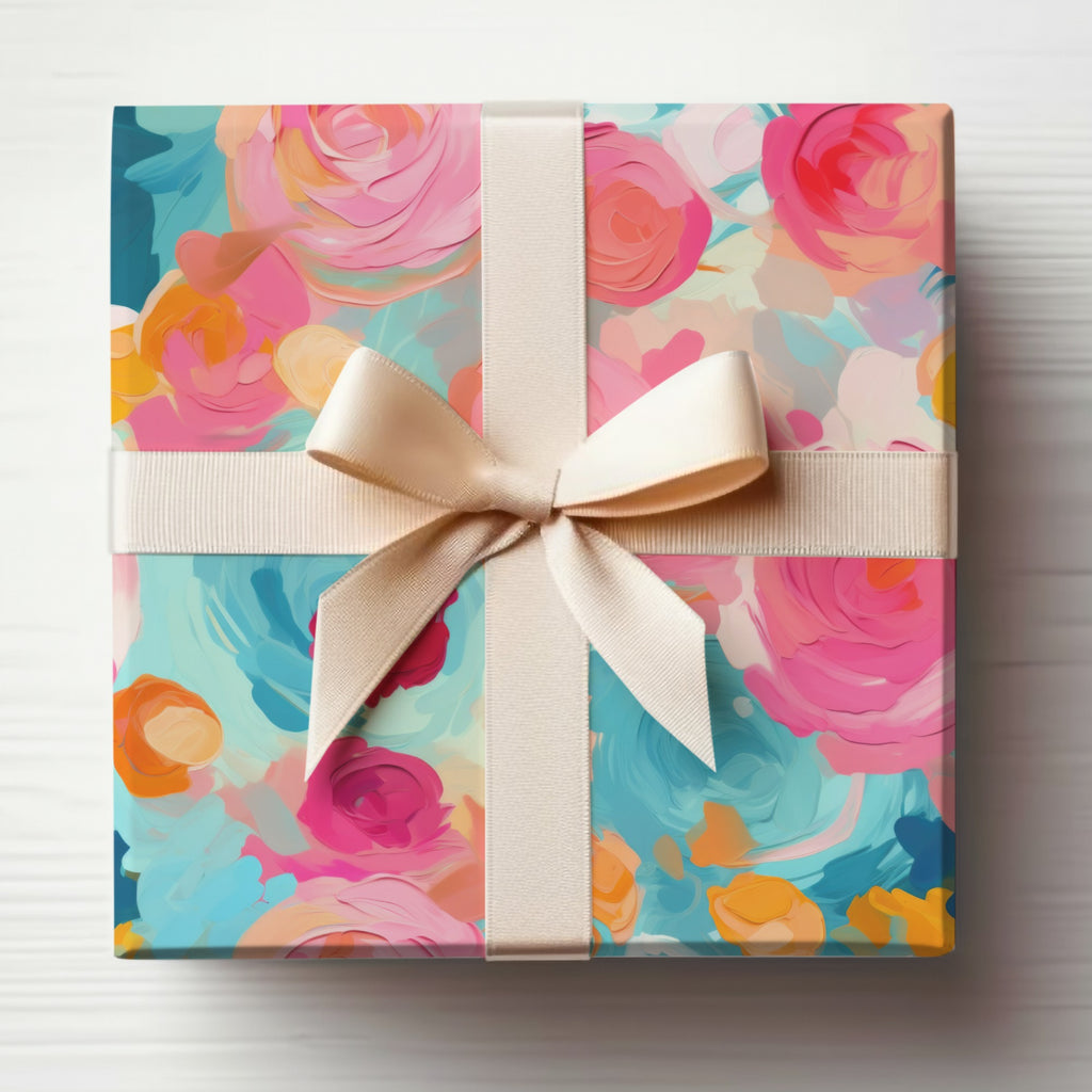Beautiful Floral Gift Box with Ivory Ribbon Package