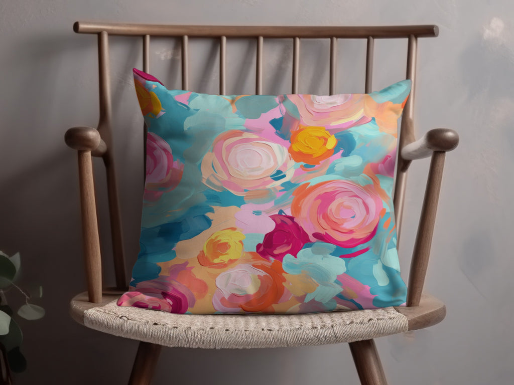 Colorful Floral Abstract Design Accent Pillow