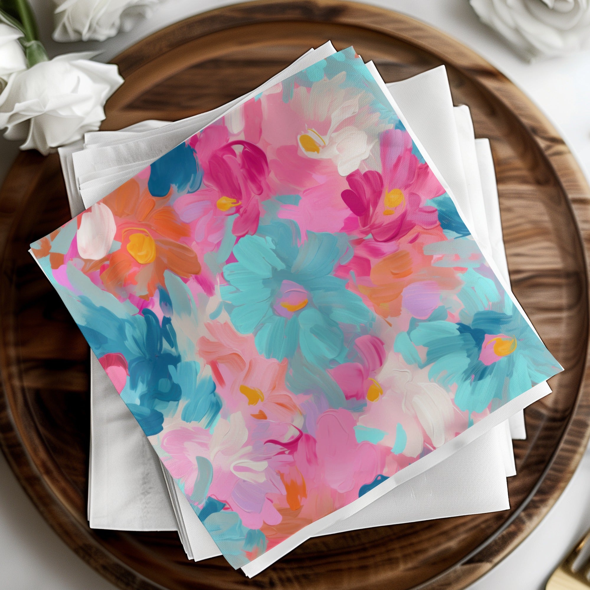 Vibrant Hand-Painted Floral Design Napkin Set