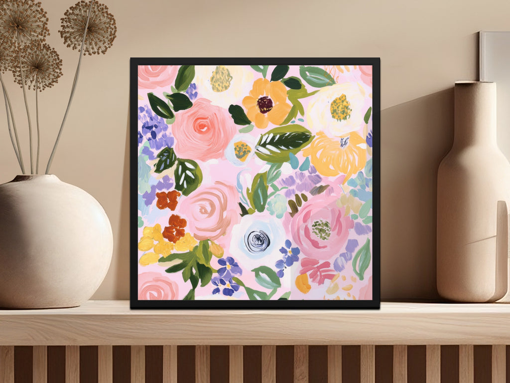 Acrylic Pink Floral Seamless Pattern, Fine Art Floral, Gouache Painted Flowers Digital Paper, Printable Fabric Design, Repeat Pattern - Moore and Mountain