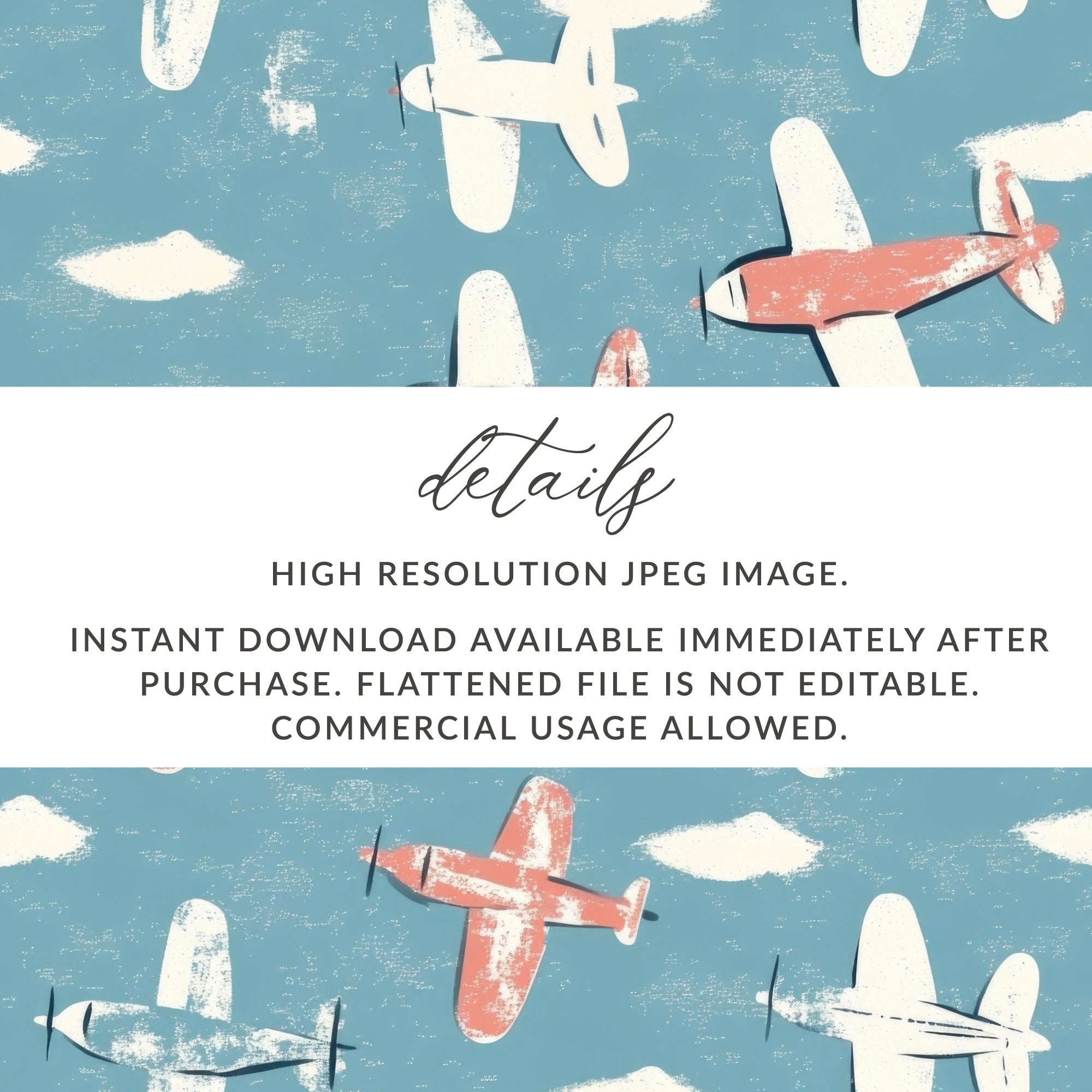 Airplane Seamless Pattern, Flying Aircraft Background, Kids Room Wallpaper, Retro Aviation Digital Paper, Plane Fabric Pattern, Digital - Moore and Mountain