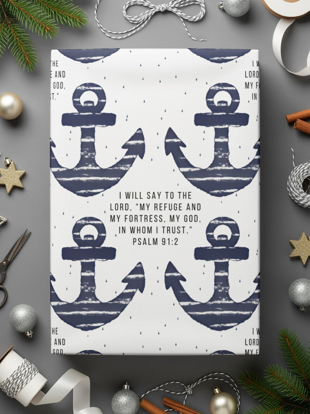 Nautical Psalm 91:2 Anchor Design Wrapping Paper