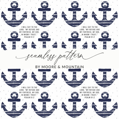 Navy Blue Anchor Seamless Pattern by Moore and Mountain