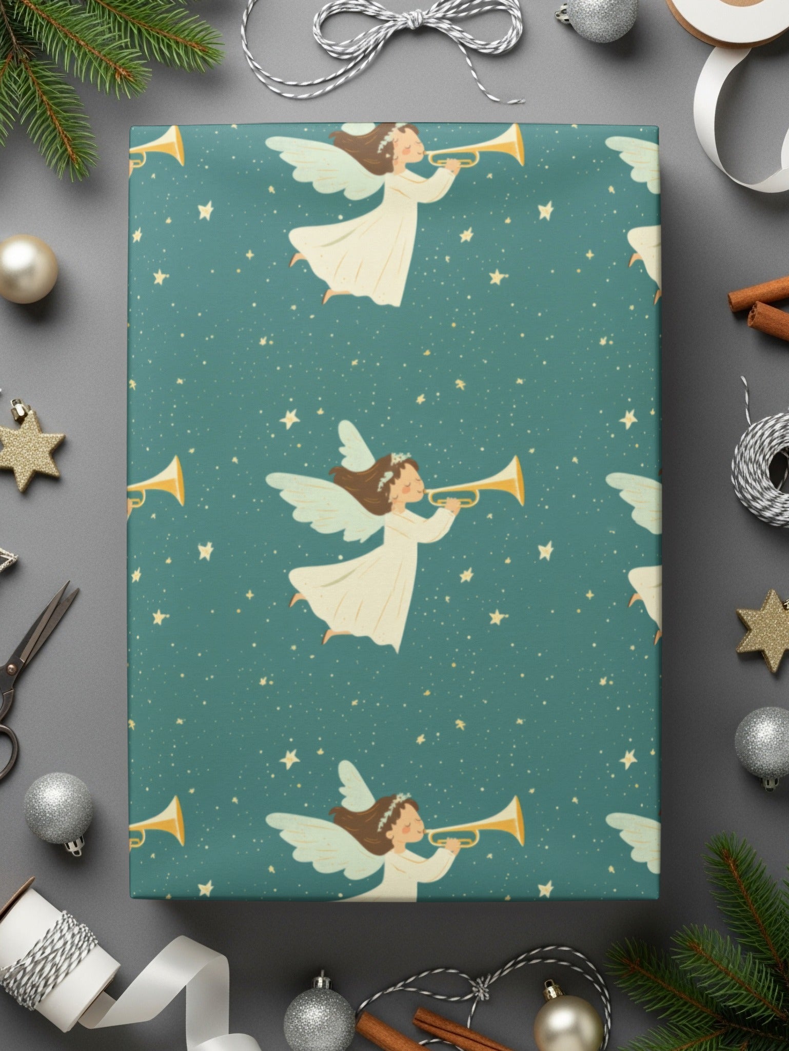 Angelic Trumpet Players Starry Sky Seamless Pattern Digital - Moore and Mountain