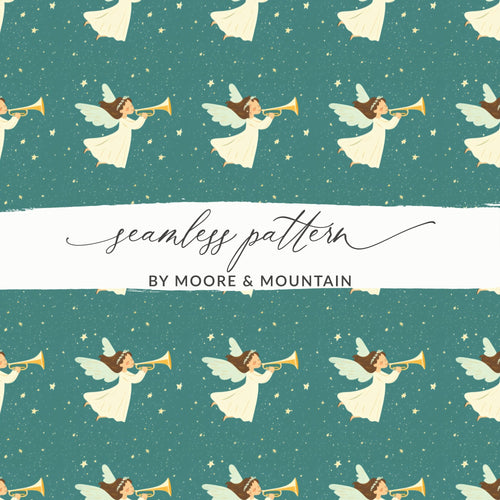 Angelic Trumpet Players Starry Sky Seamless Pattern Digital - Moore and Mountain
