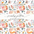 Apple Floral Digital Paper, Watercolor Seamless Pattern, Fruit Garden Print, Rustic Texture, Printable Art, Digital Download, for Fabric - Moore and Mountain