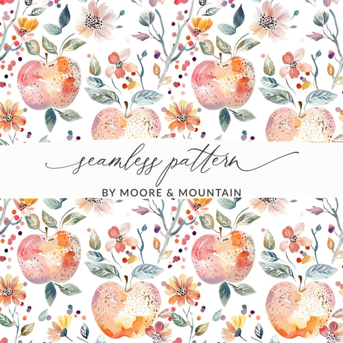 Apple Floral Digital Paper, Watercolor Seamless Pattern, Fruit Garden Print, Rustic Texture, Printable Art, Digital Download, for Fabric - Moore and Mountain