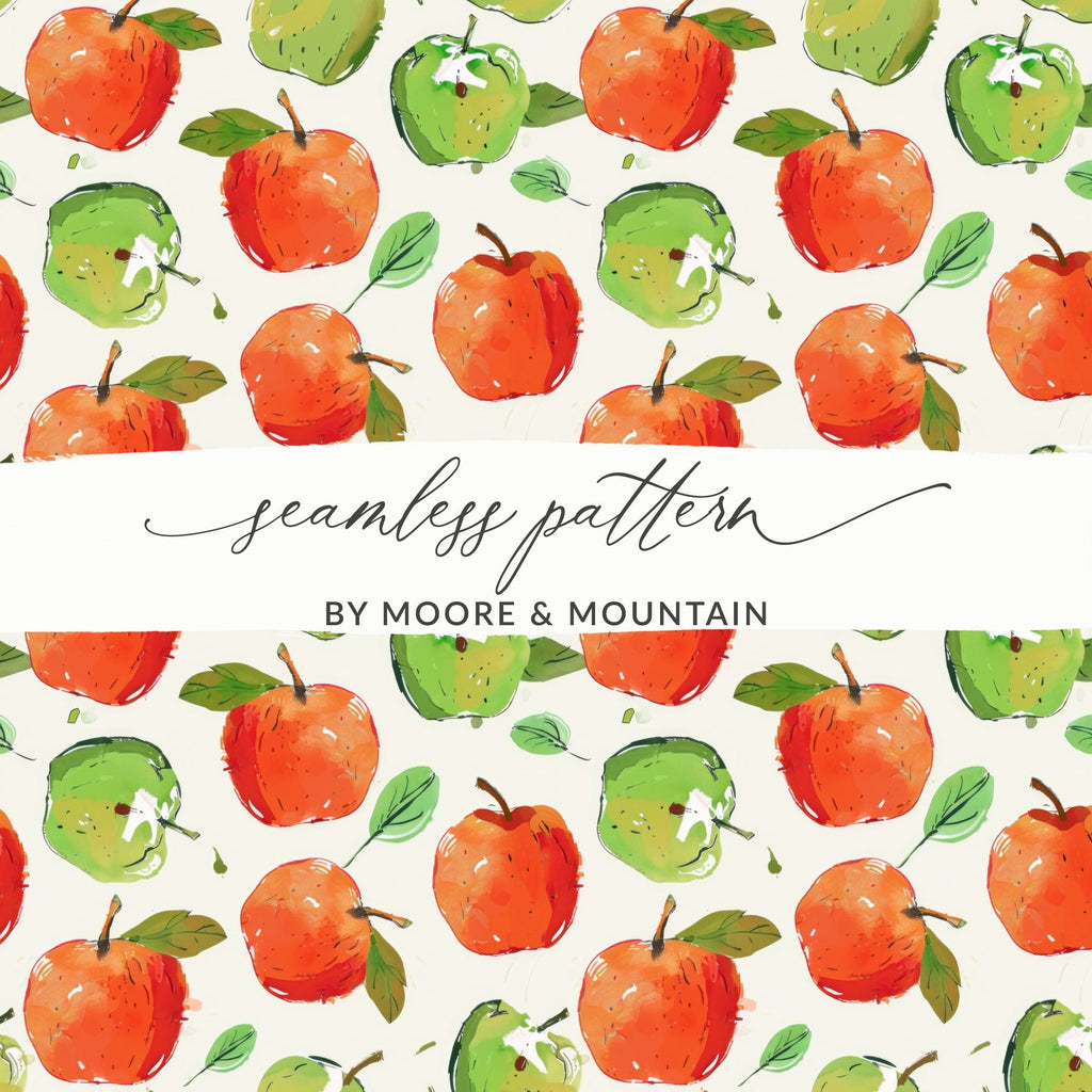 Apple Pattern Digital Paper, Red Green Apple, Watercolor Background, Seamless Pattern, Fruit Design, Scrapbook Paper, Commercial Use - Moore and Mountain