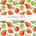 Apple Pattern Digital Paper, Red Green Apple, Watercolor Background, Seamless Pattern, Fruit Design, Scrapbook Paper, Commercial Use - Moore and Mountain
