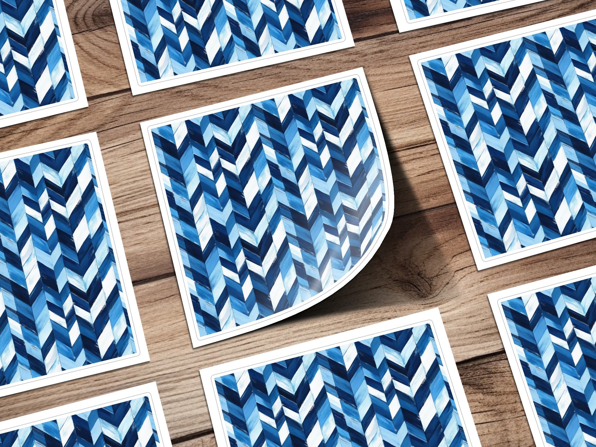 Artistic Herringbone Pattern Shades Blue Indigo White Digital - Moore and Mountain