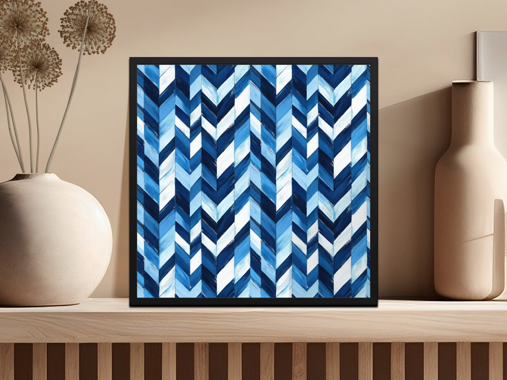 Artistic Herringbone Pattern Shades Blue Indigo White Digital - Moore and Mountain