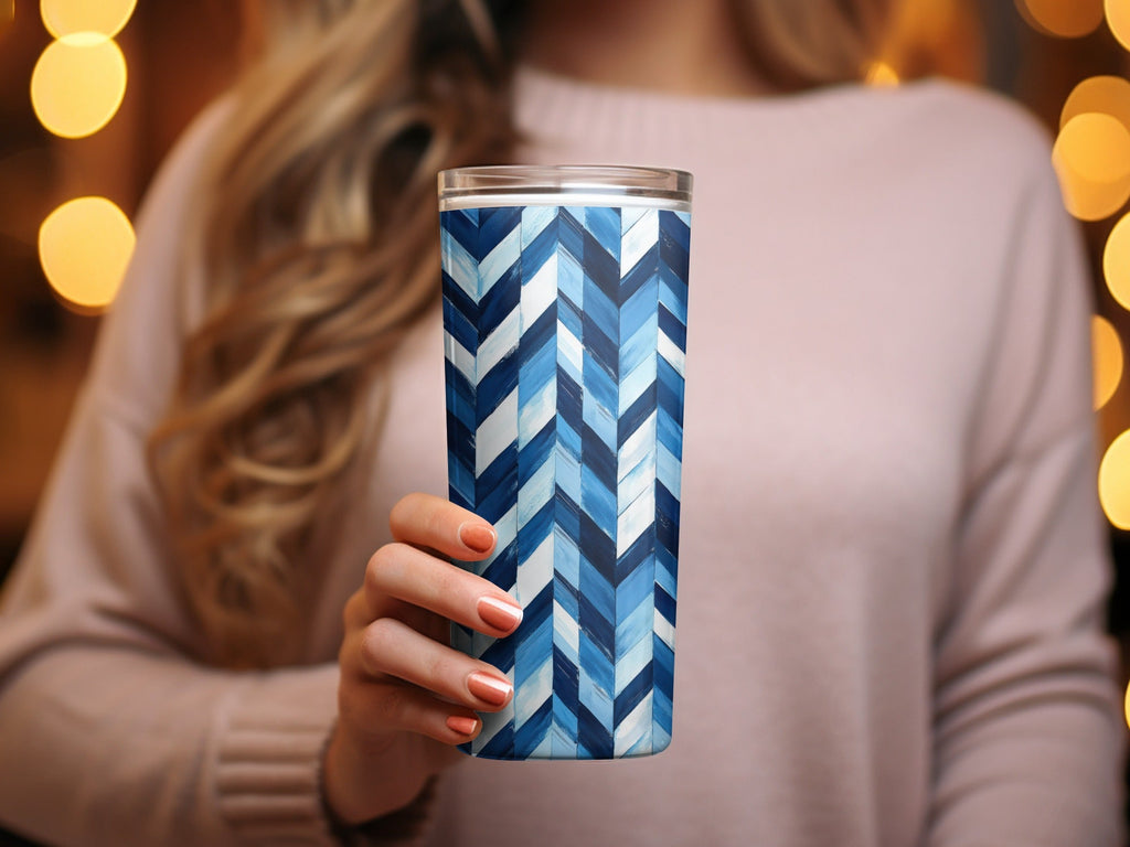 Artistic Herringbone Pattern Shades Blue Indigo White Digital - Moore and Mountain