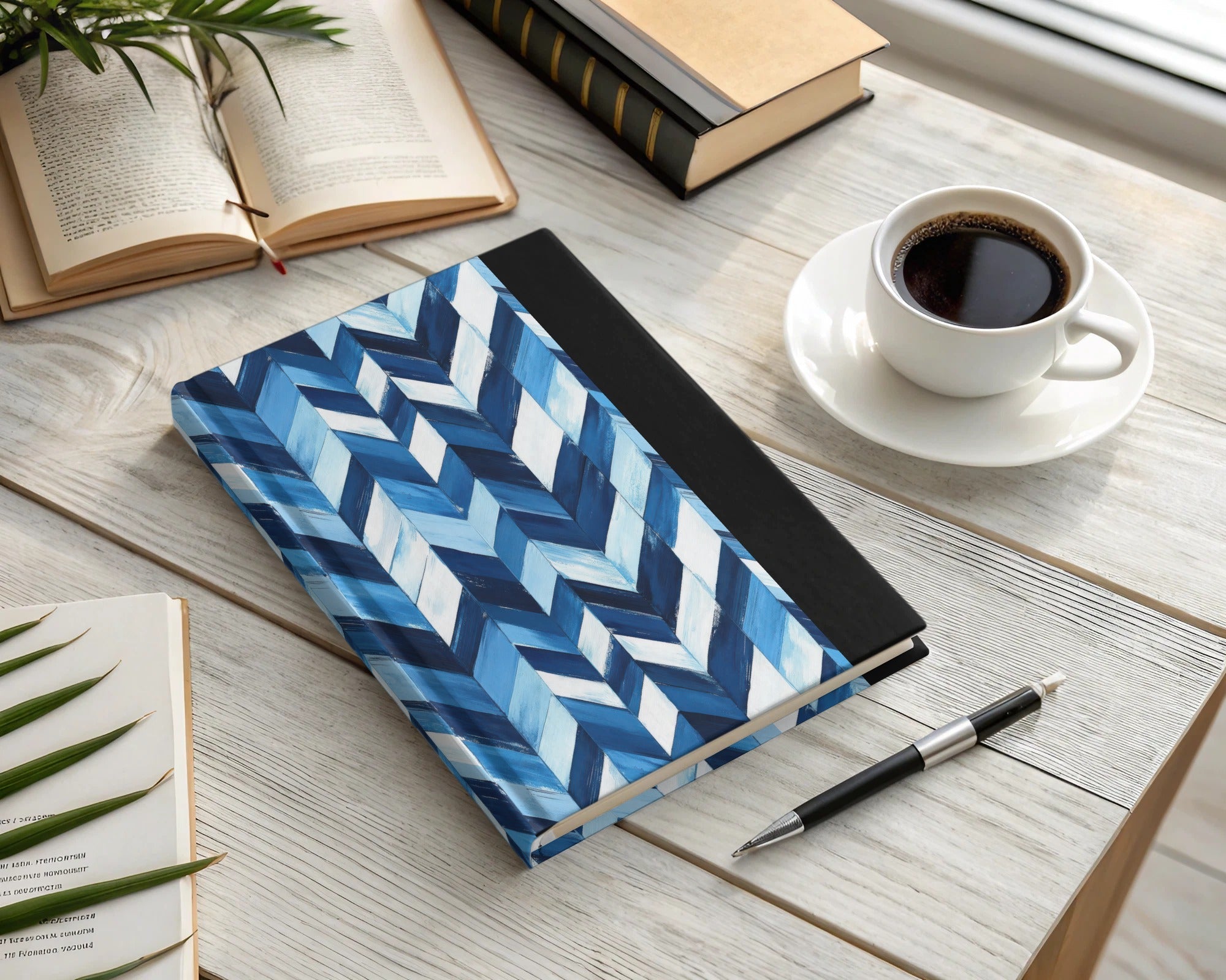 Artistic Herringbone Pattern Shades Blue Indigo White Digital - Moore and Mountain