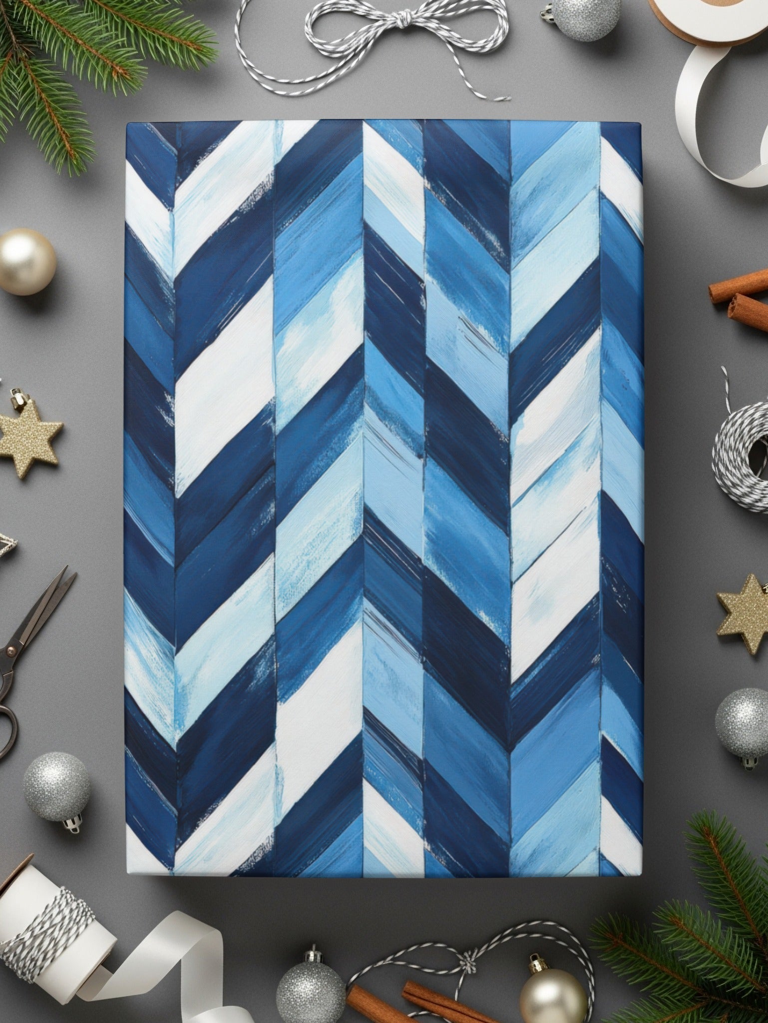 Artistic Herringbone Pattern Shades Blue Indigo White Digital - Moore and Mountain