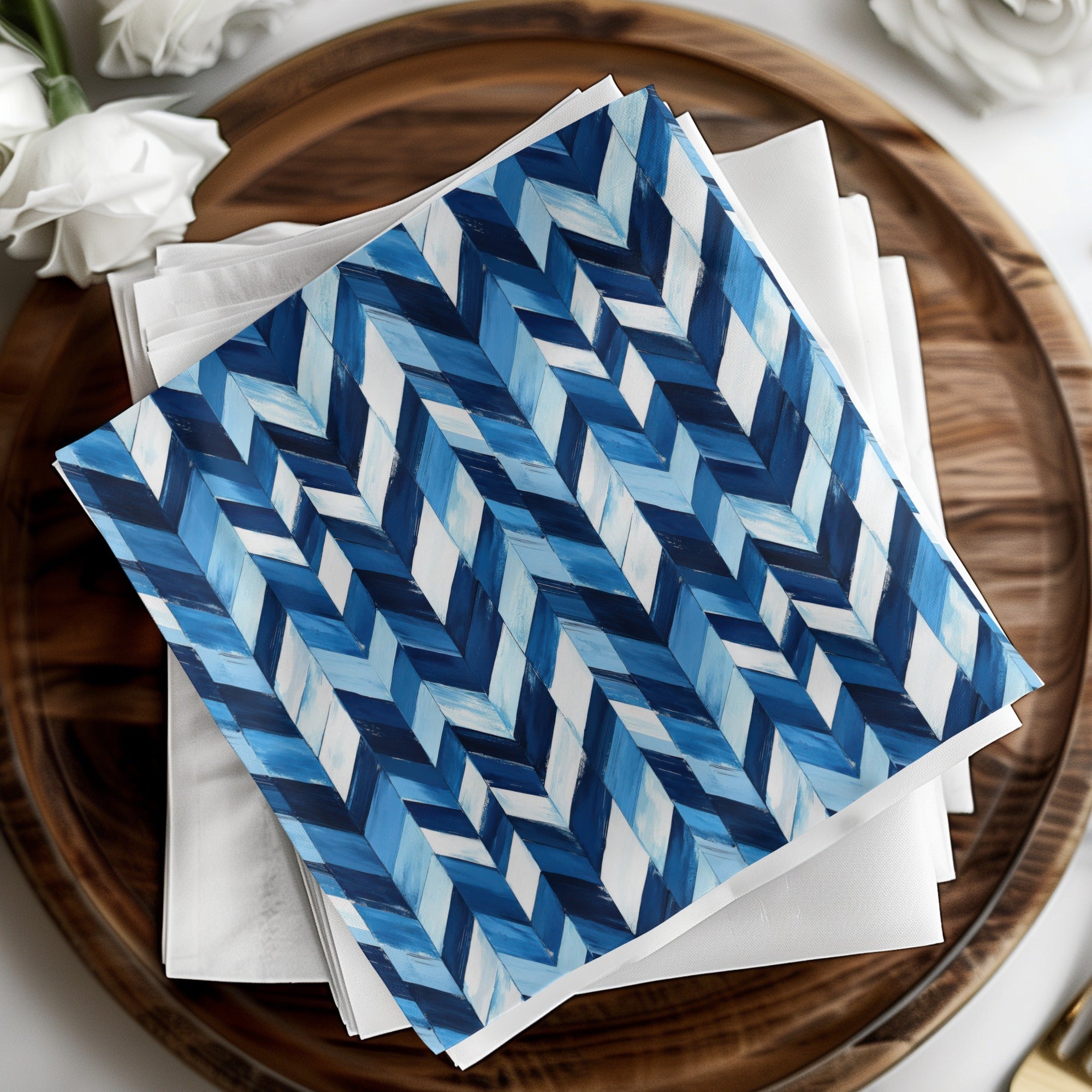 Artistic Herringbone Pattern Shades Blue Indigo White Digital - Moore and Mountain