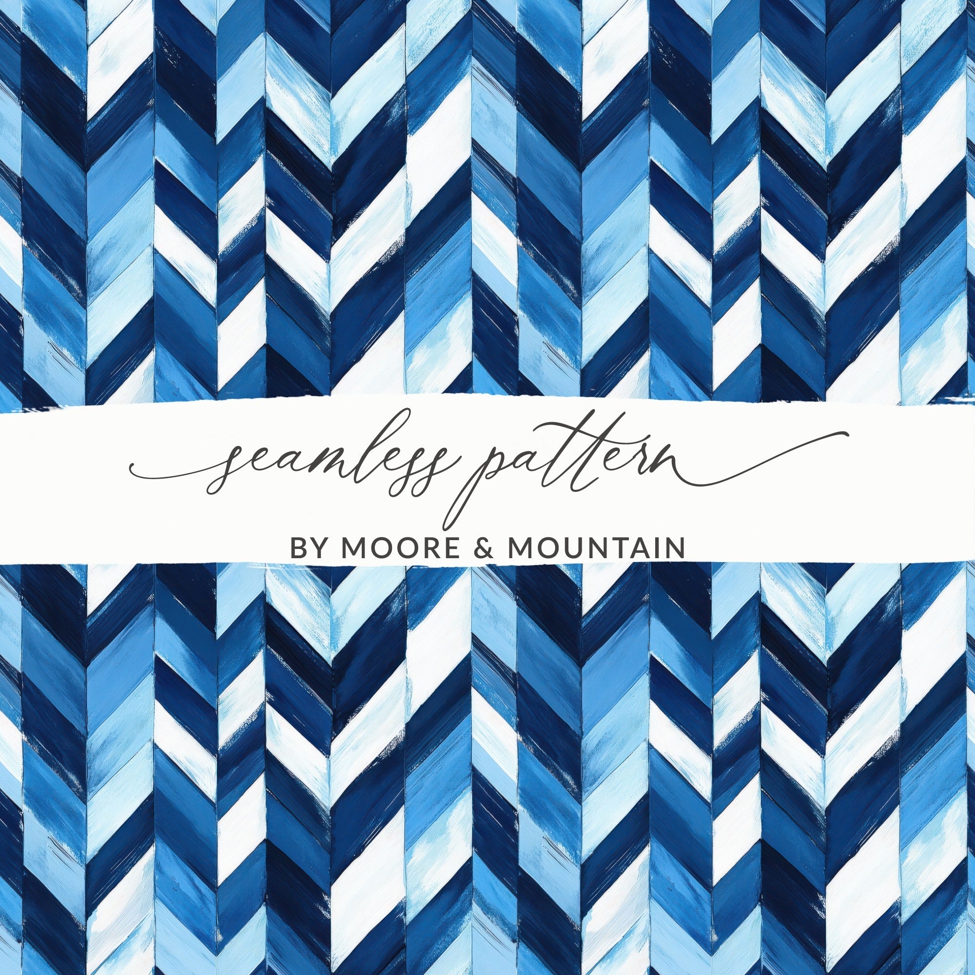 Artistic Herringbone Pattern Shades Blue Indigo White Digital - Moore and Mountain