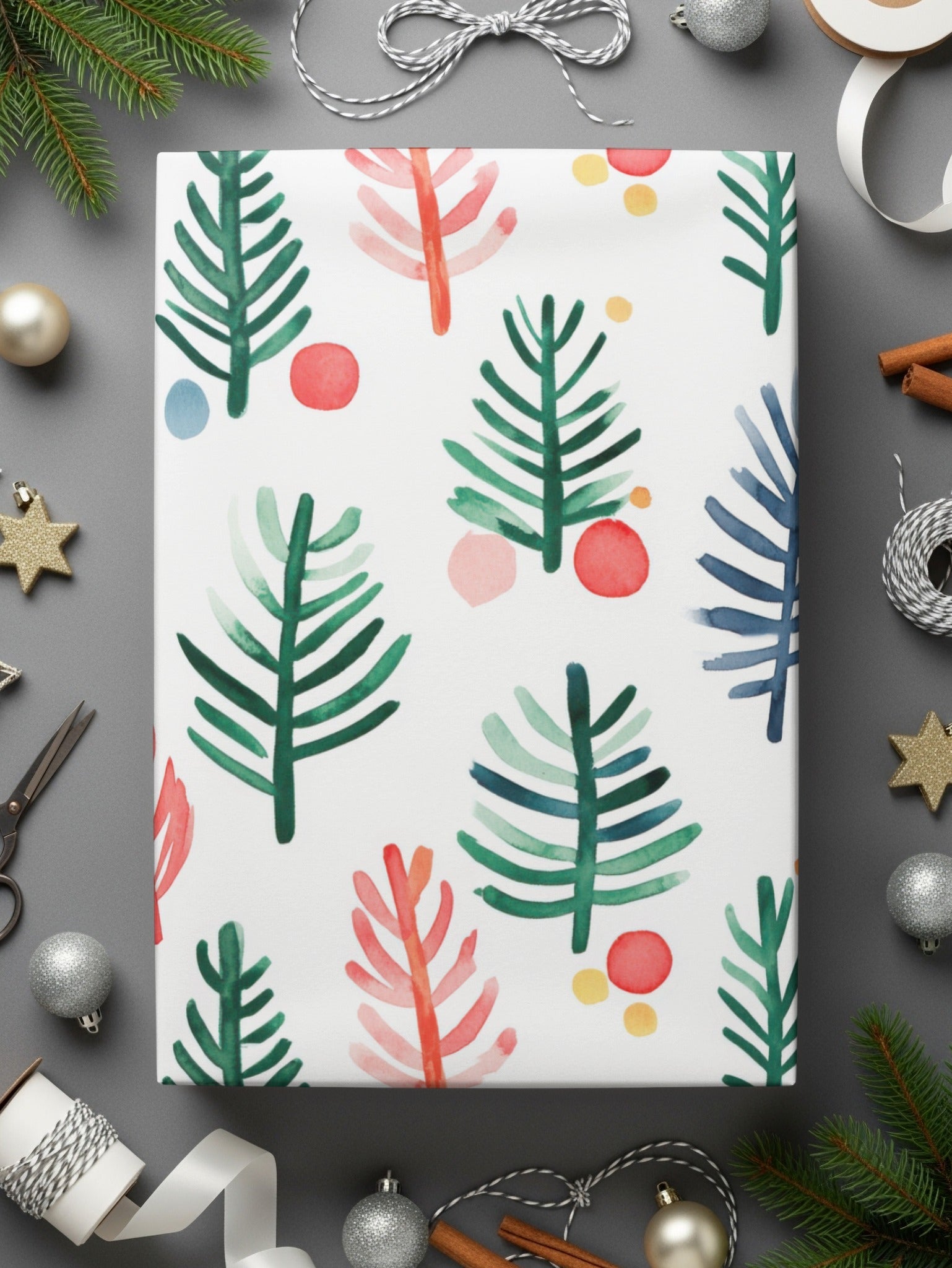 Artistic Watercolor Trees and Dots Patterned Design Digital - Moore and Mountain