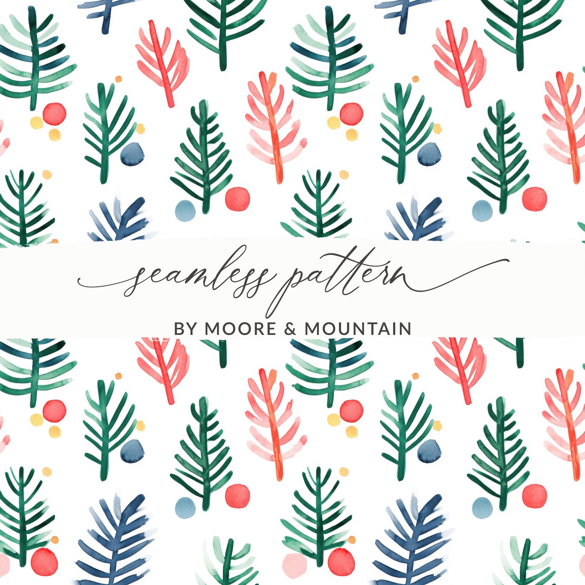 Artistic Watercolor Trees and Dots Patterned Design Digital - Moore and Mountain
