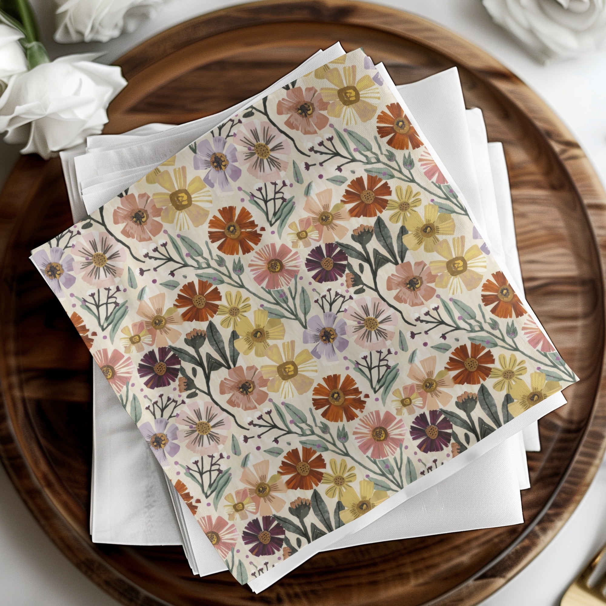 Autumn Floral Digital Paper, Fall Flower Pattern, Boho Watercolor Design, Printable Seamless Background, Purple, Yellow, Orange, Pink - Moore and Mountain
